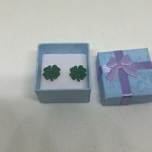 Green Stud Sparkle Clover Shaped Earrings